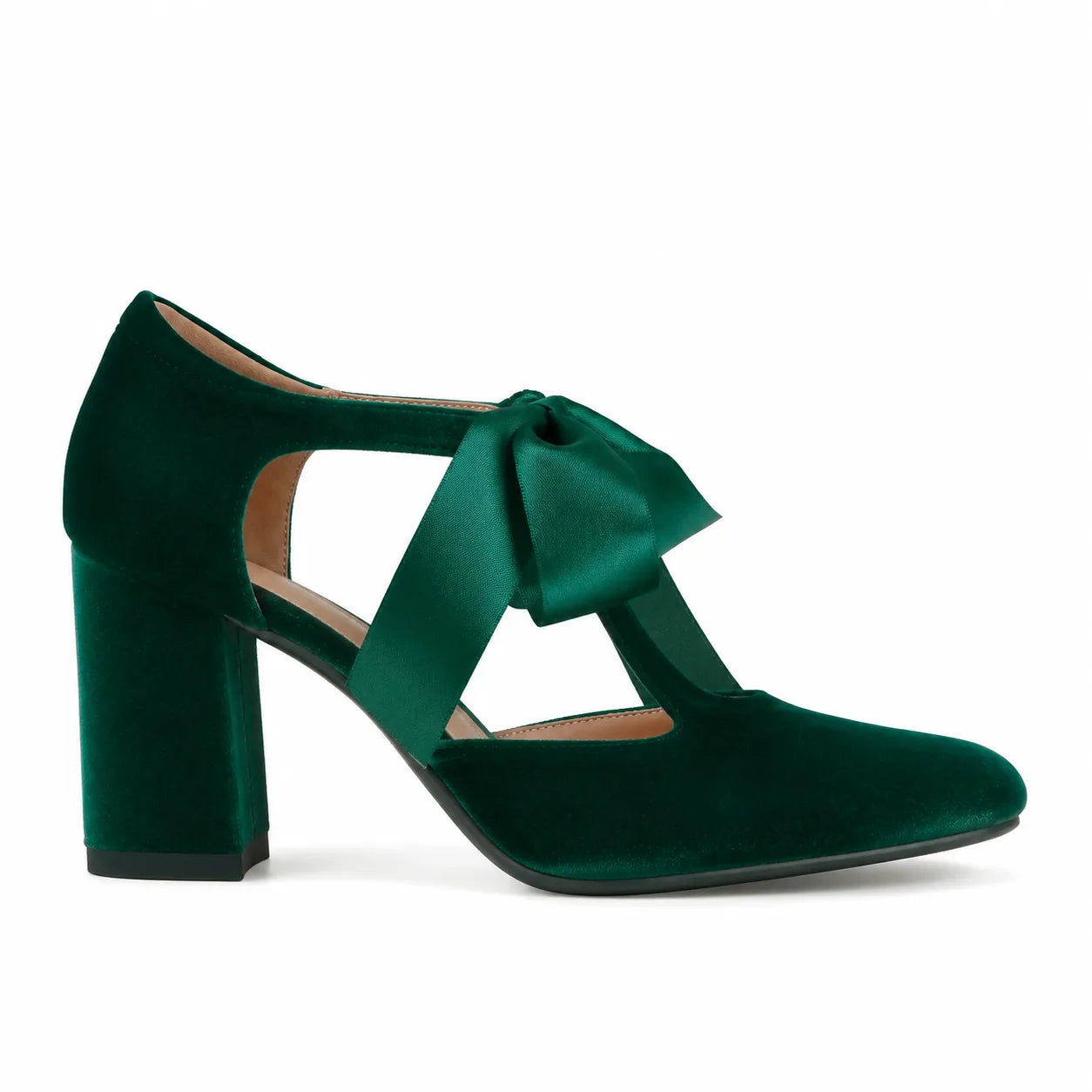 Sage Green Spello Velvet Block-Heel Pumps side view