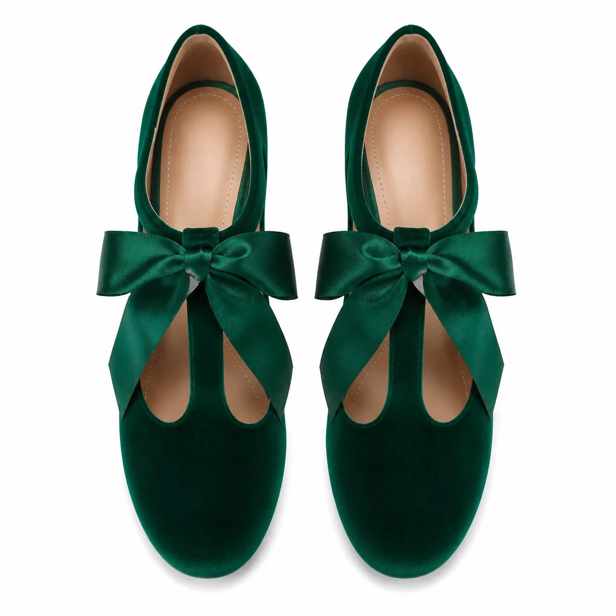 Sage Green Spello Velvet Block-Heel Pumps top view
