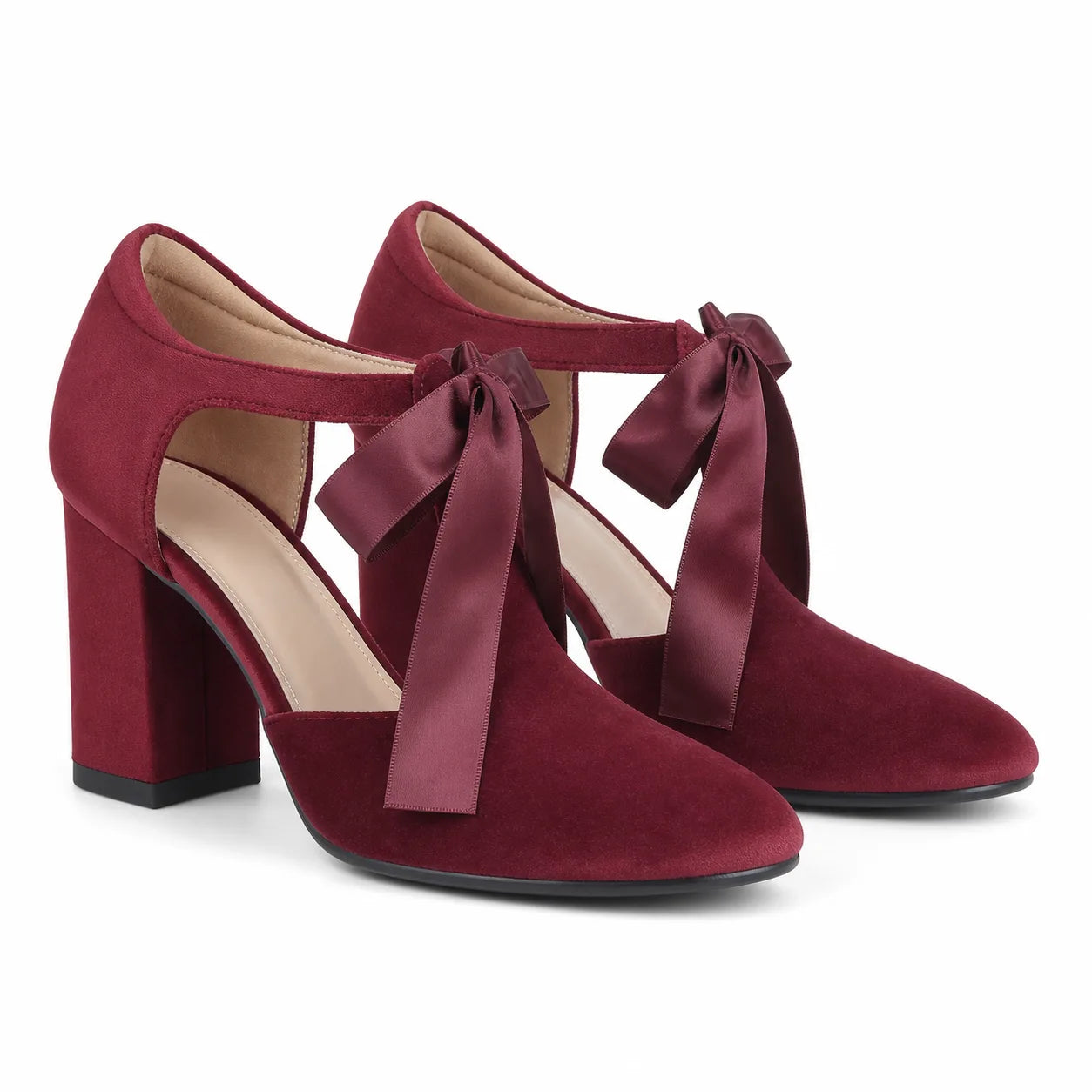 Deep Red Spello Velvet Block-Heel Pumps