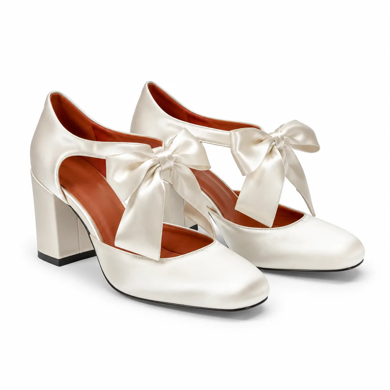 Cream Ivory Spello Velvet Block-Heel Pumps