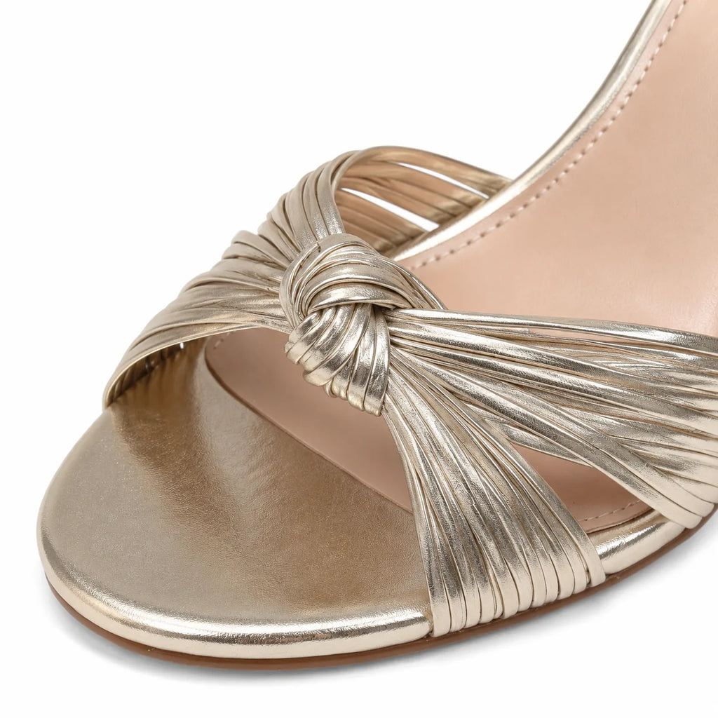 Warm Gold Larissa Microfiber High-Heel Sandals close-up detail