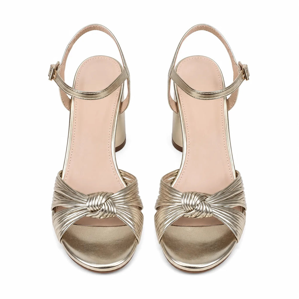 Warm Gold Larissa Microfiber High-Heel Sandals top view
