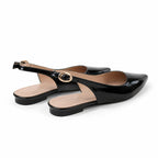 Deep Black Velia Buckle Leather Flats heel detail