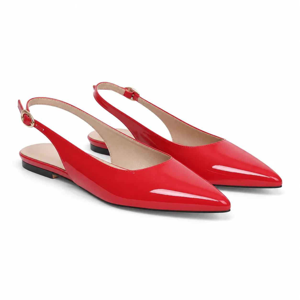 Deep Red Velia Buckle Leather Flats