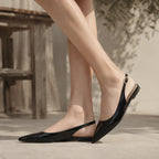 Deep Black Velia Buckle Leather Flats on-foot view