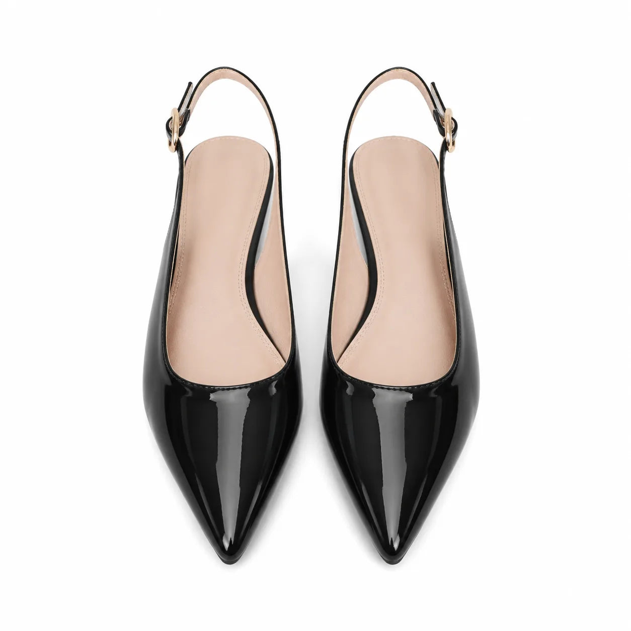 Deep Black Velia Buckle Leather Flats top view
