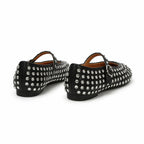 Deep Black Pienza Buckle Leather Flats heel detail
