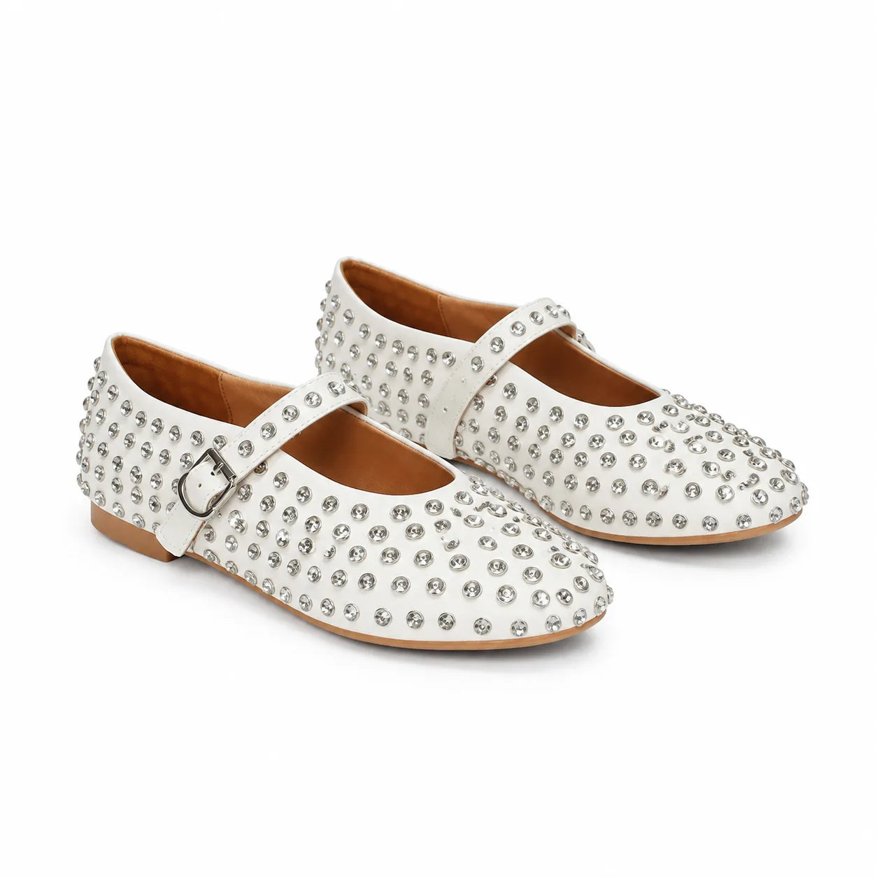 Cream Ivory Pienza Buckle Leather Flats