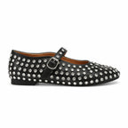 Deep Black Pienza Buckle Leather Flats side view