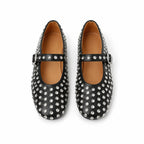Deep Black Pienza Buckle Leather Flats top view