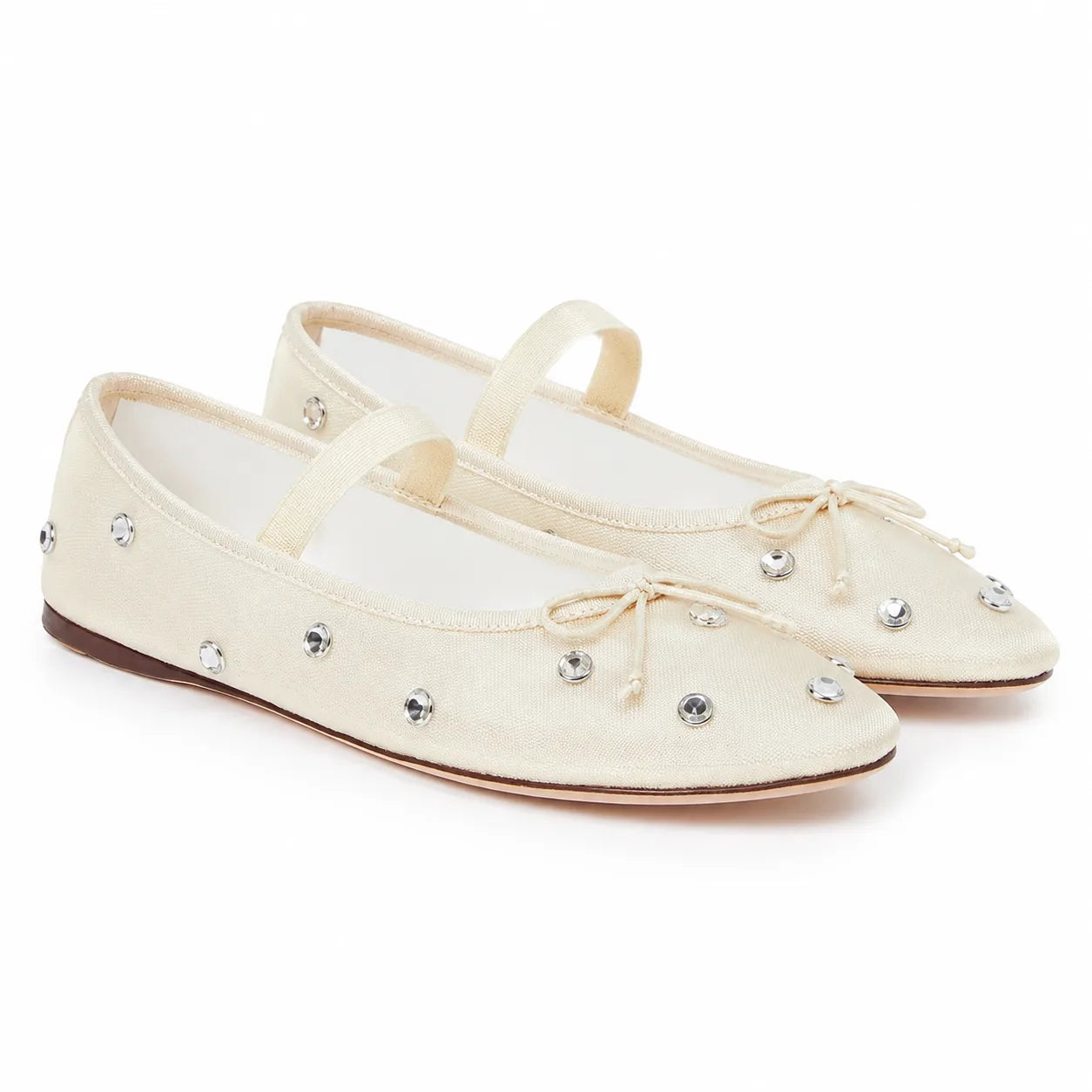 Cream Ivory Women's Pointed-Toe Mesh Elastic Mary Janes