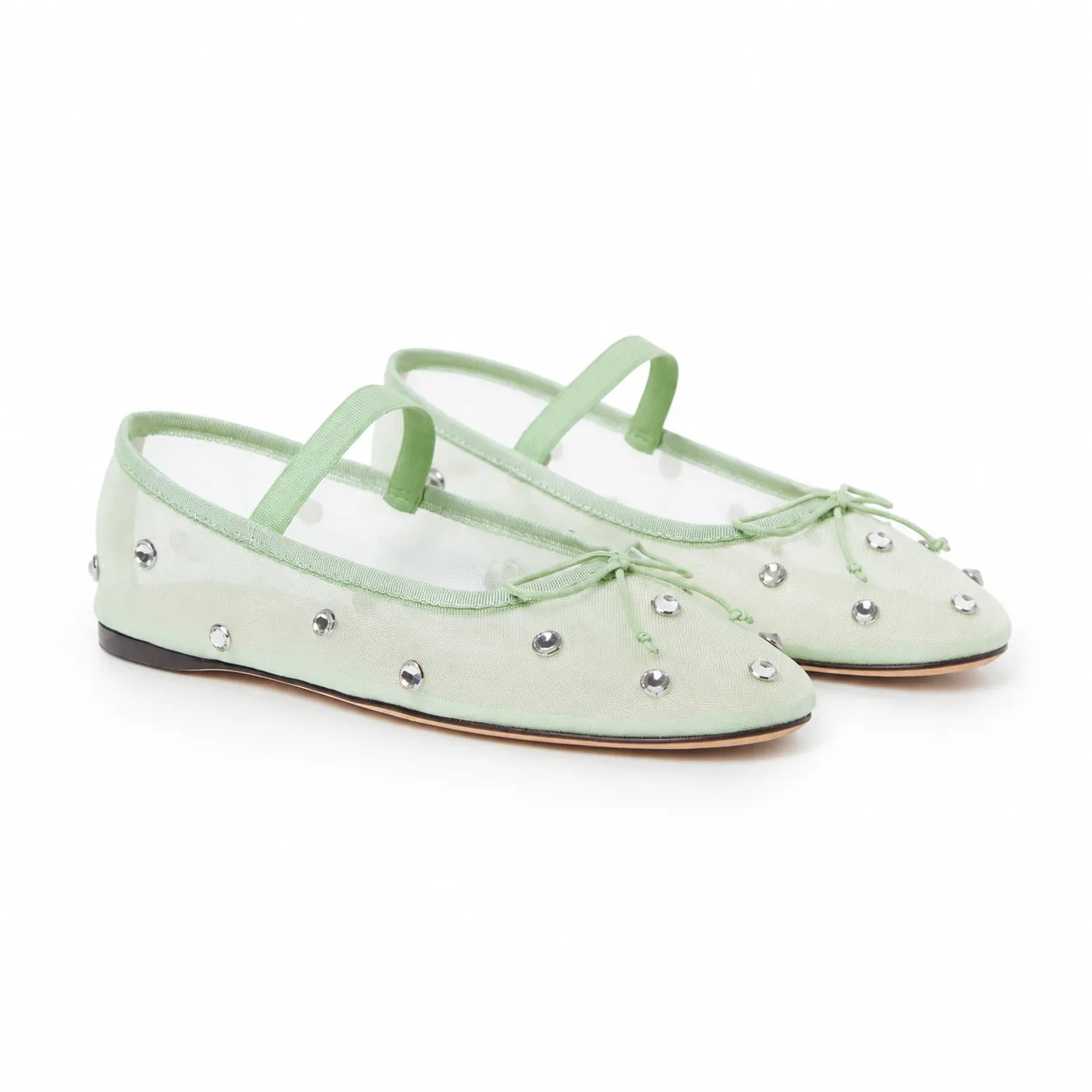 Sage Green Women's Pointed-Toe Mesh Elastic Mary Janes