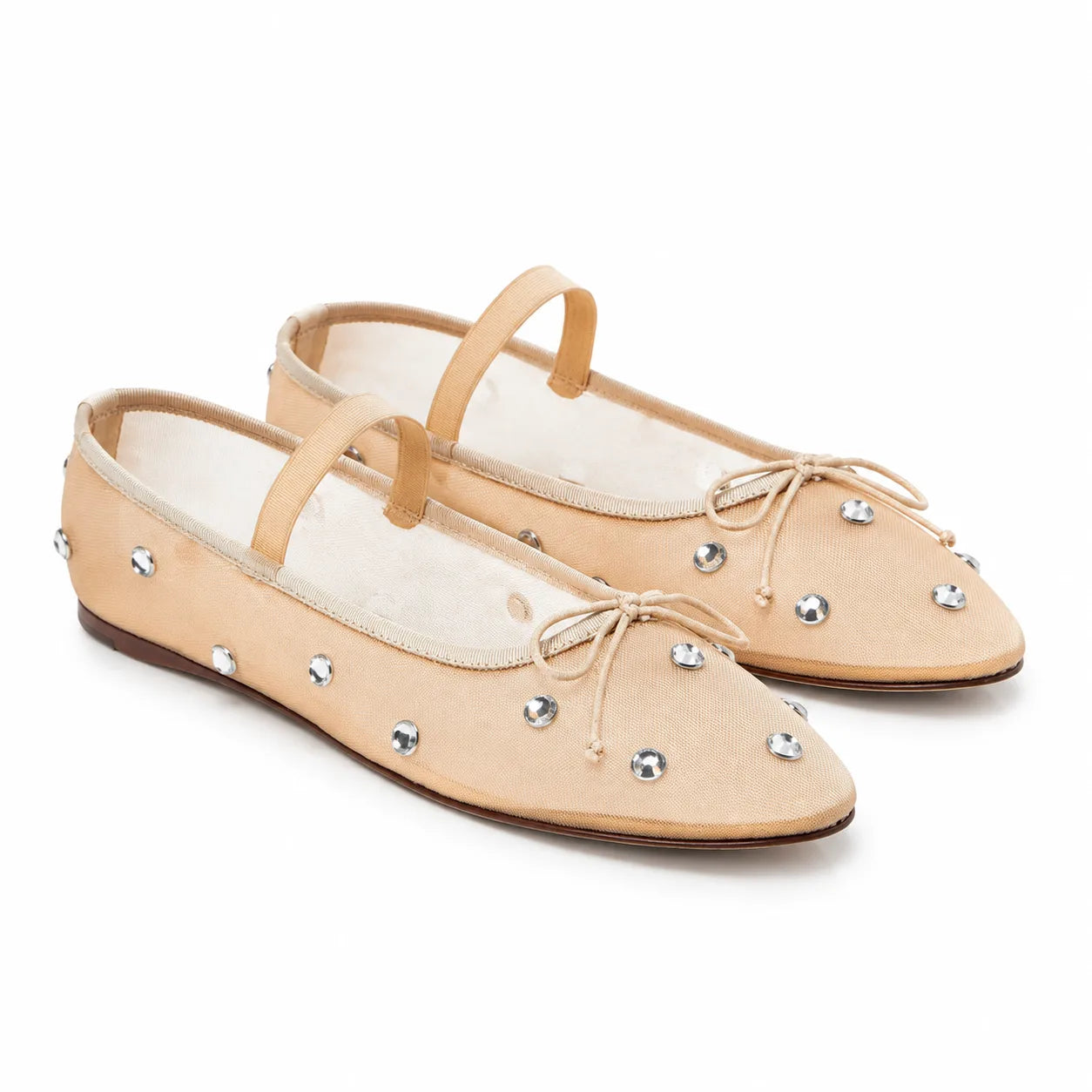Soft Apricot Women's Pointed-Toe Mesh Elastic Mary Janes