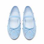 Hazy Blue Women's Pointed-Toe Mesh Elastic Mary Janes top view