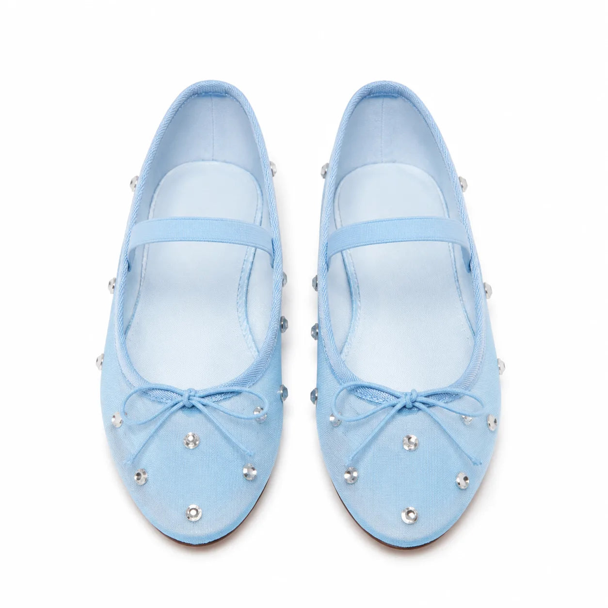 Hazy Blue Women's Pointed-Toe Mesh Elastic Mary Janes top view