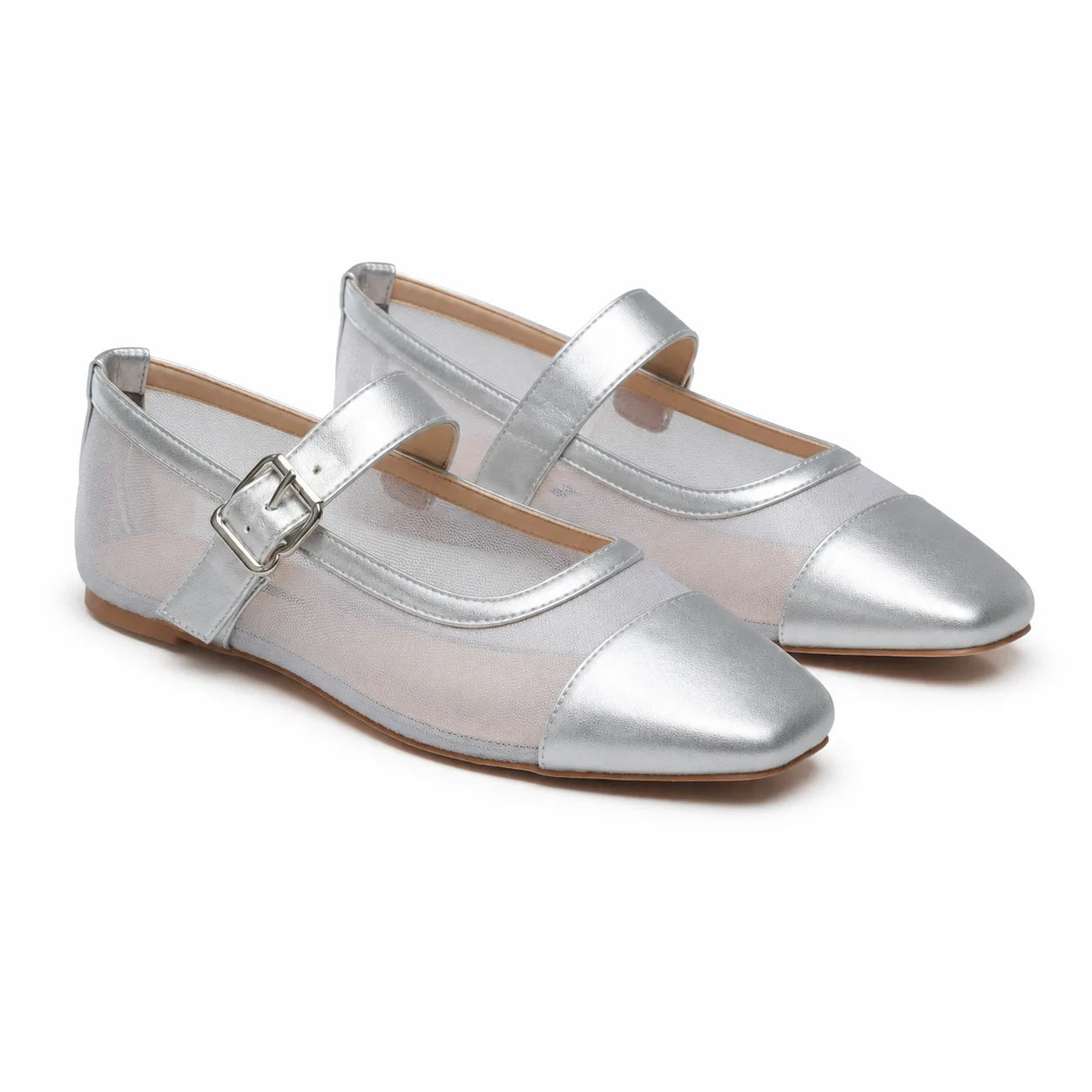 Silver Mesh Narni Buckle Microfiber Flatforms