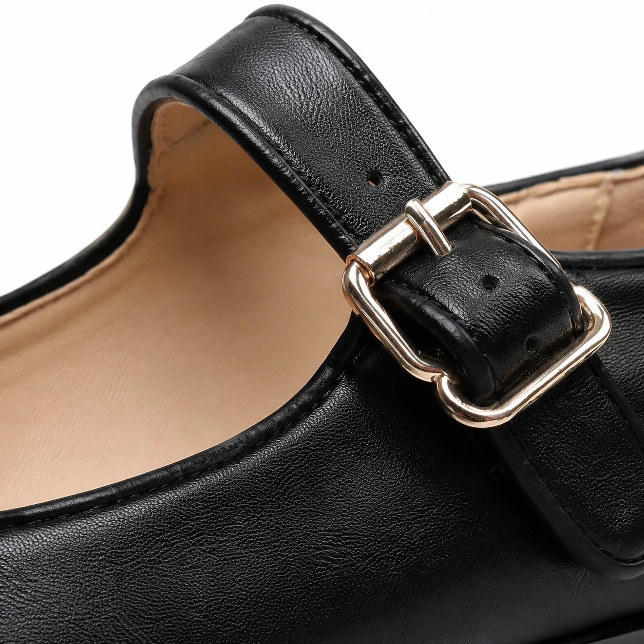 Deep Black Narni Buckle Microfiber Flatforms close-up detail