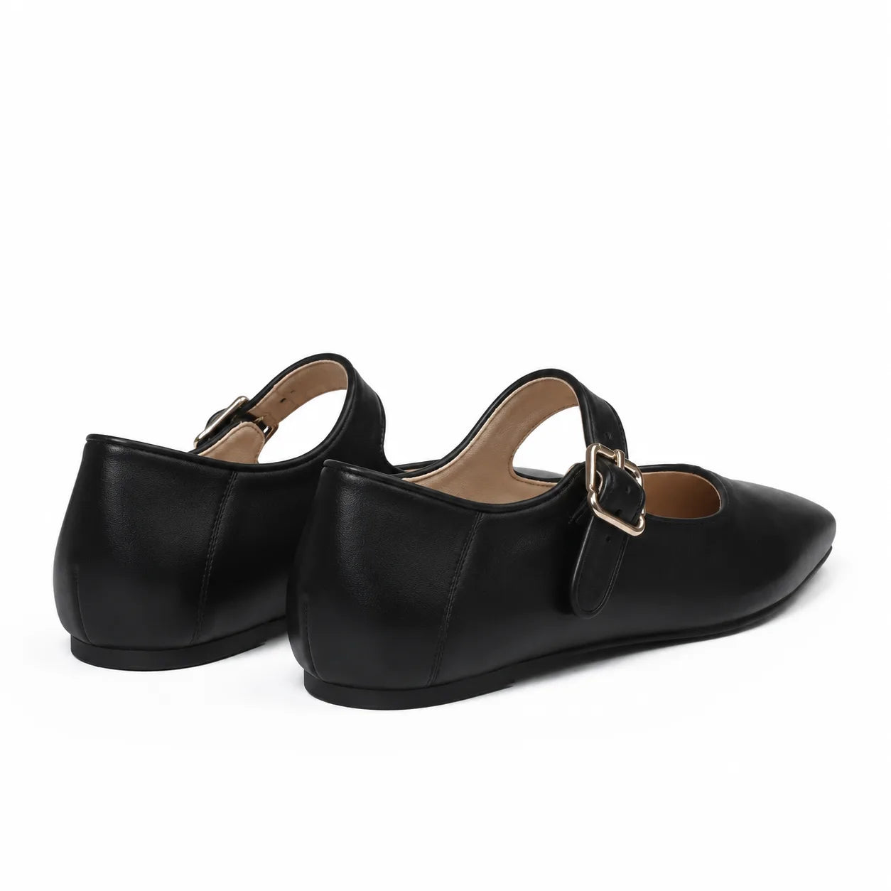 Deep Black Narni Buckle Microfiber Flatforms heel detail