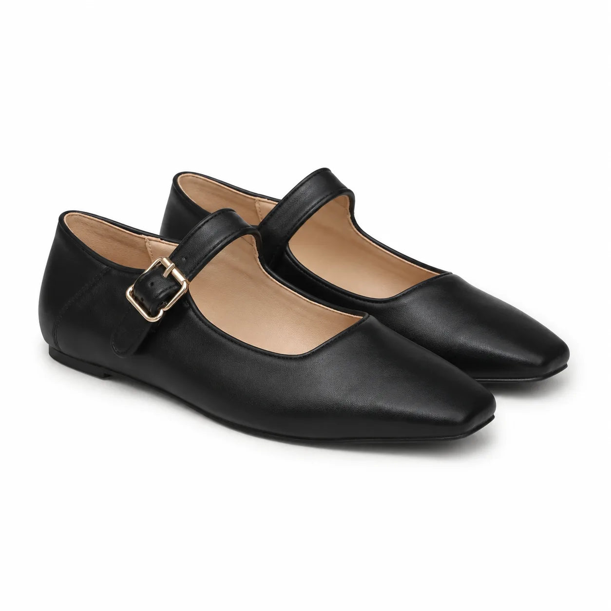 Deep Black Narni Buckle Microfiber Flatforms