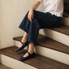 Deep Black Narni Buckle Microfiber Flatforms lifestyle scene