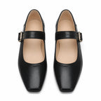 Deep Black Narni Buckle Microfiber Flatforms top view
