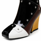 Colormatching Aosta Sheepskin Block-Heel Boots close-up detail