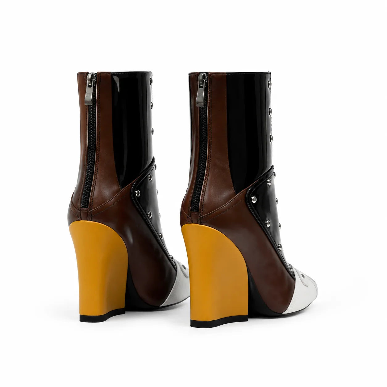 Colormatching Aosta Sheepskin Block-Heel Boots heel detail
