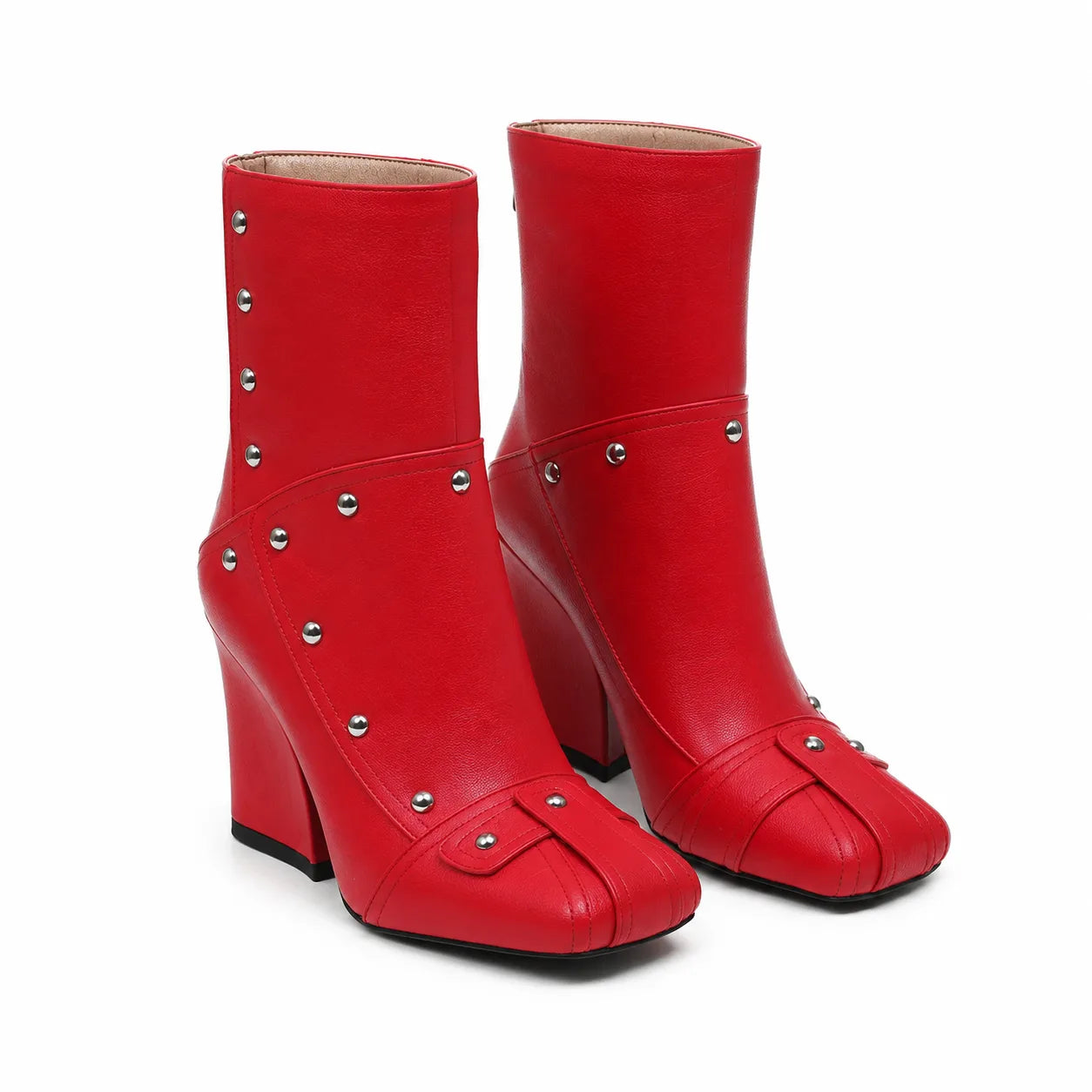 Deep Red Aosta Sheepskin Block-Heel Boots