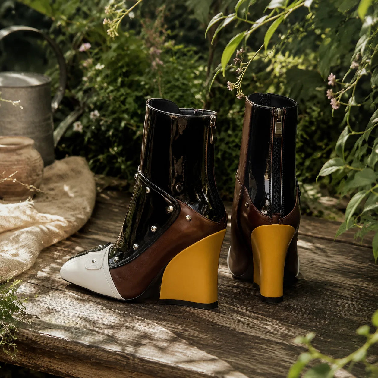 Colormatching Aosta Sheepskin Block-Heel Boots styled scene