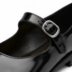 Deep Black Subiaco Buckle Leather Flats close-up detail