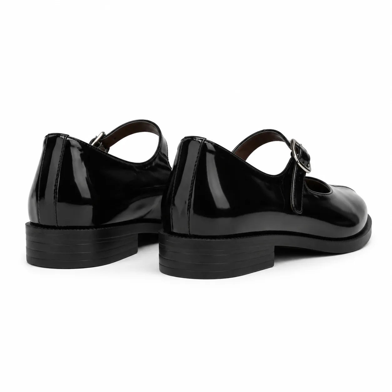 Deep Black Subiaco Buckle Leather Flats heel detail