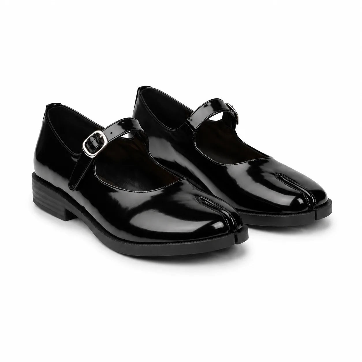 Deep Black Subiaco Buckle Leather Flats