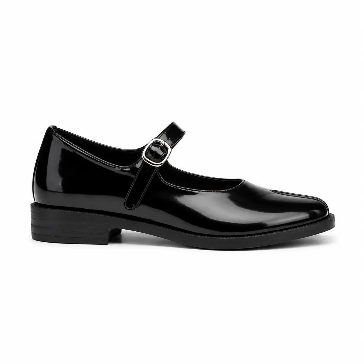 Deep Black Subiaco Buckle Leather Flats side view