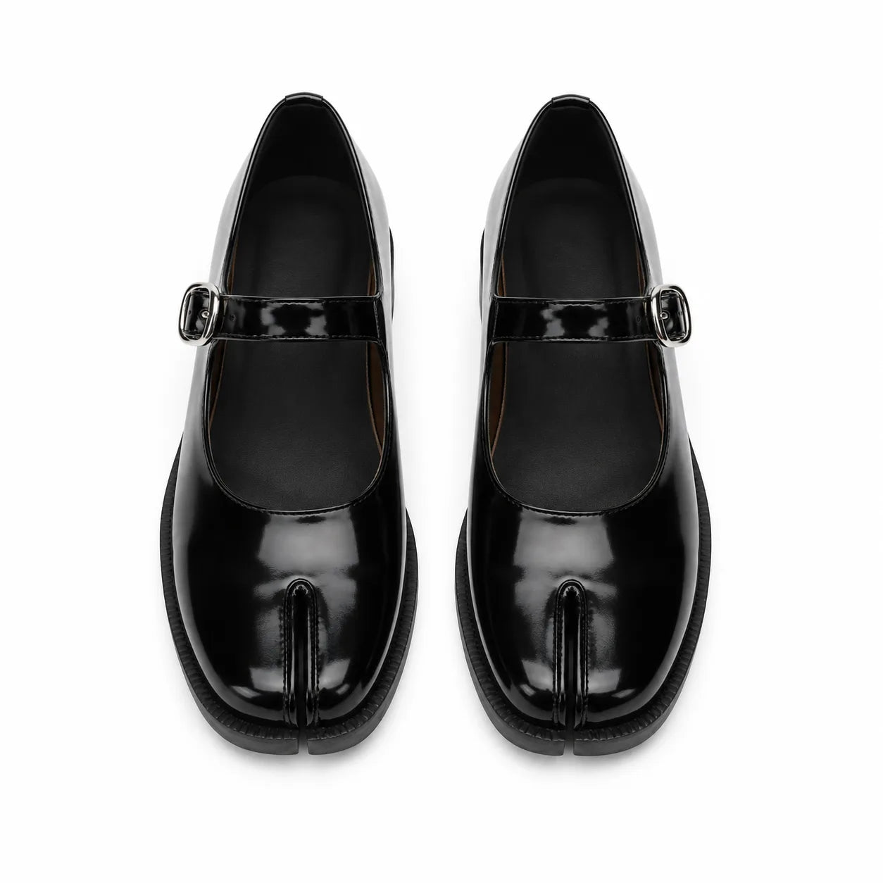 Deep Black Subiaco Buckle Leather Flats top view