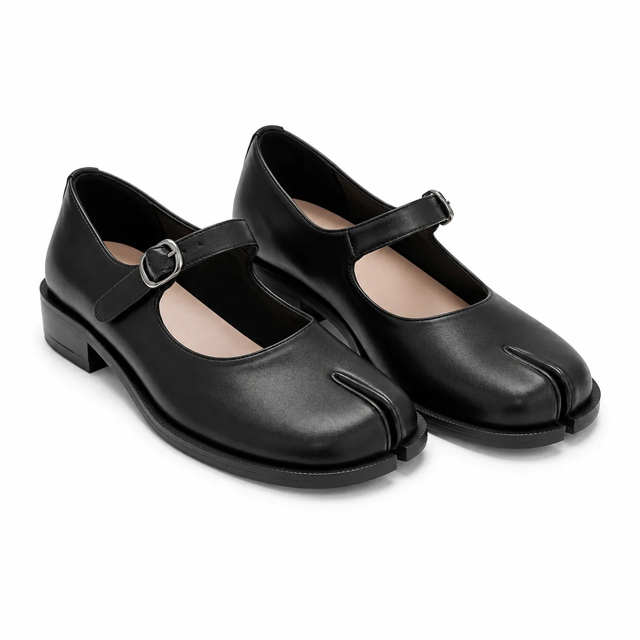Black Leatherette Subiaco Buckle Leather Flats