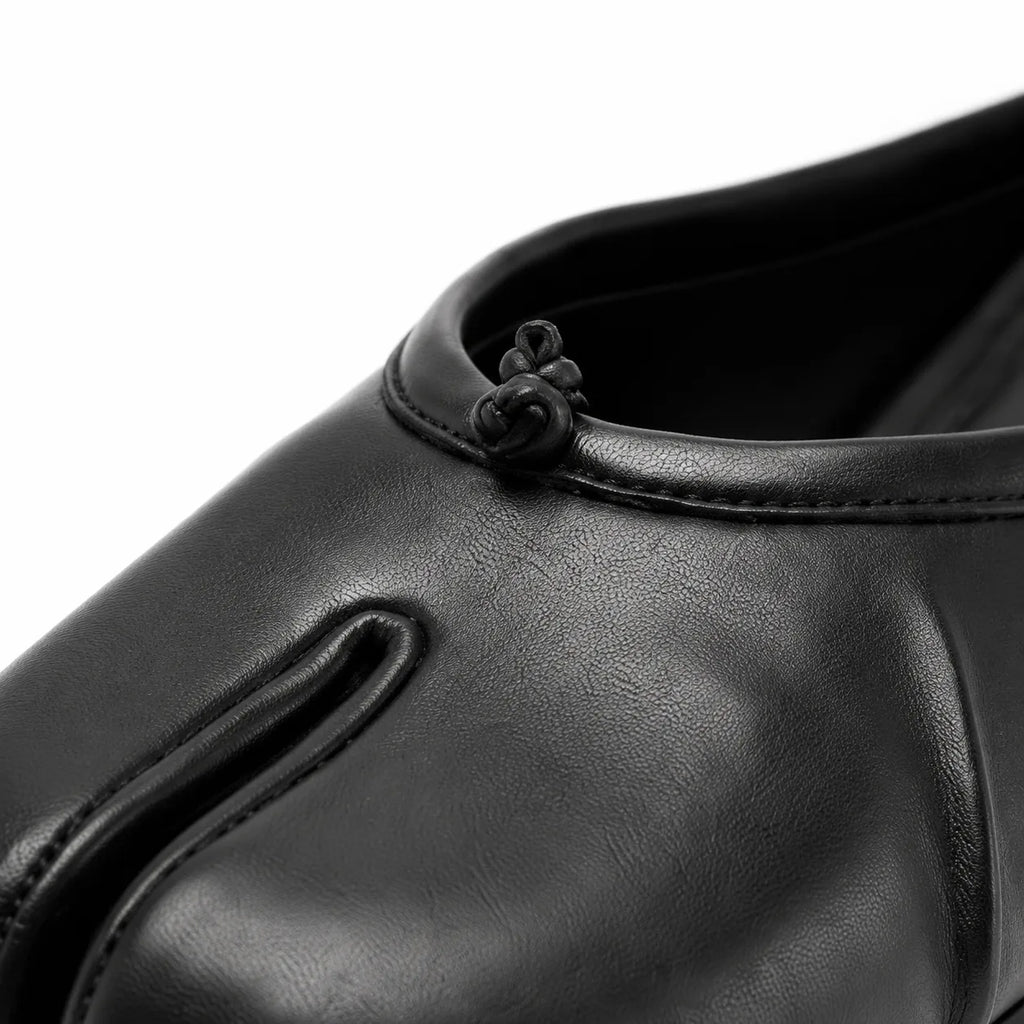 Deep Black Torgiano Leather Slip-On Mules close-up detail