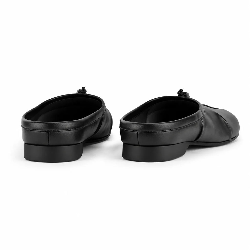 Deep Black Torgiano Leather Slip-On Mules heel detail