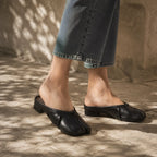 Deep Black Torgiano Leather Slip-On Mules on-foot view