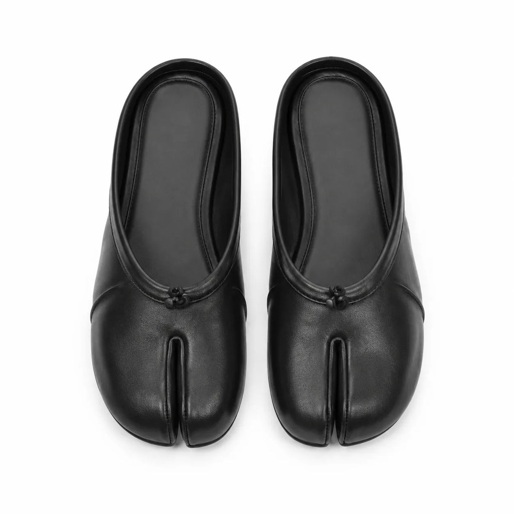 Deep Black Torgiano Leather Slip-On Mules top view