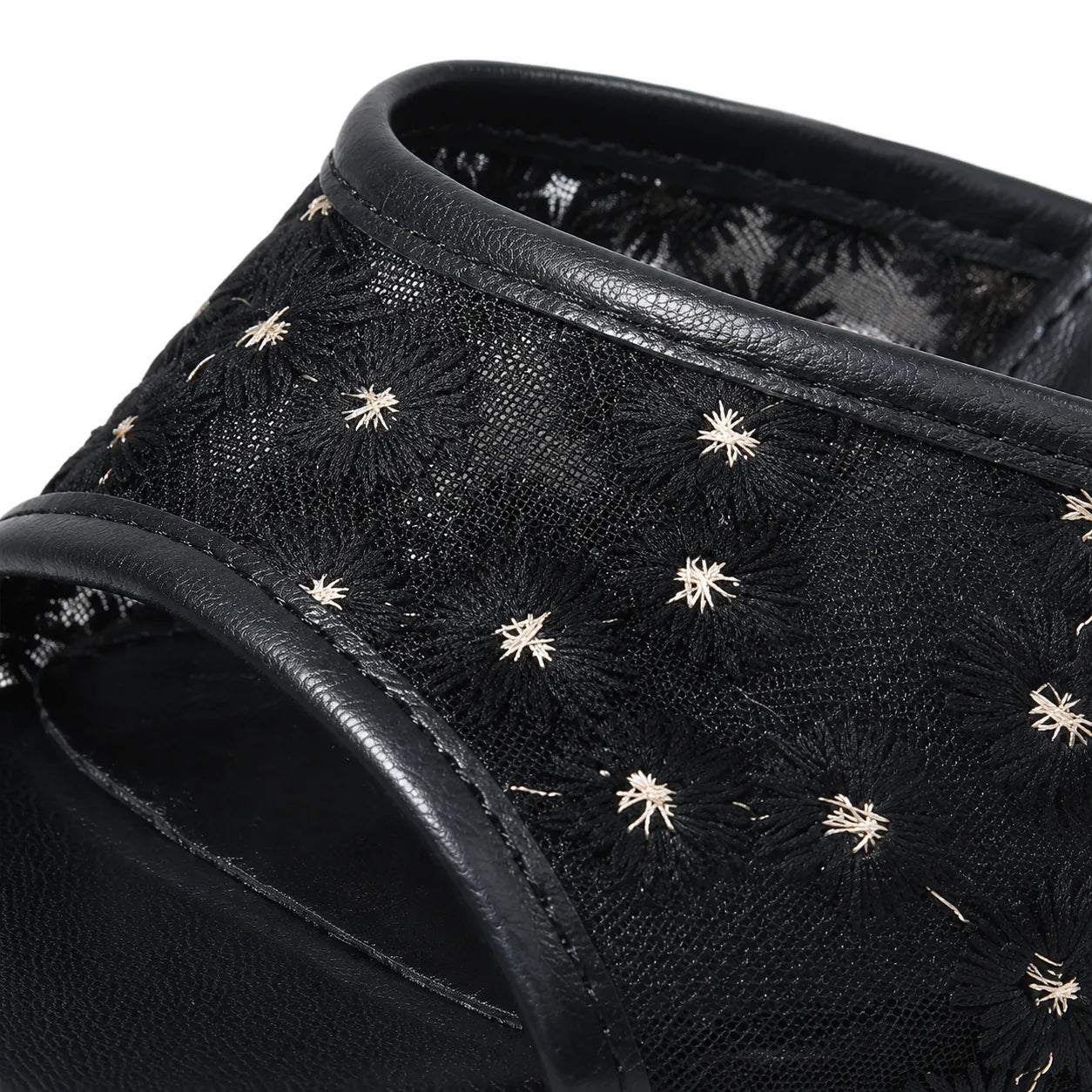 Deep Black Chios Slip-On Mules close-up detail