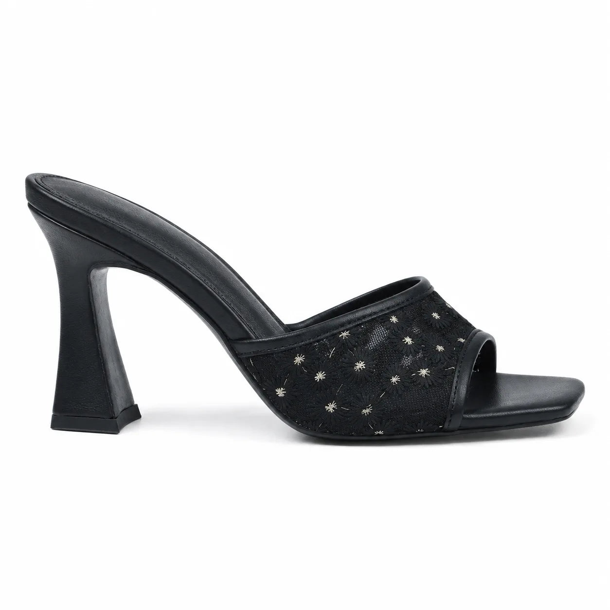 Deep Black Chios Slip-On Mules side view