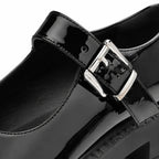 Black Patent Deruta Buckle Microfiber Shoes close-up detail