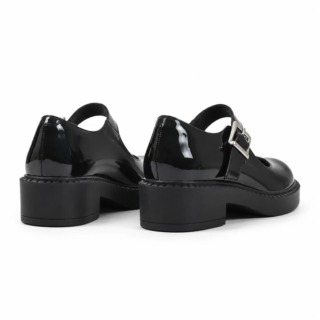 Black Patent Deruta Buckle Microfiber Shoes heel detail