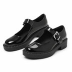 Black Patent Deruta Buckle Microfiber Shoes