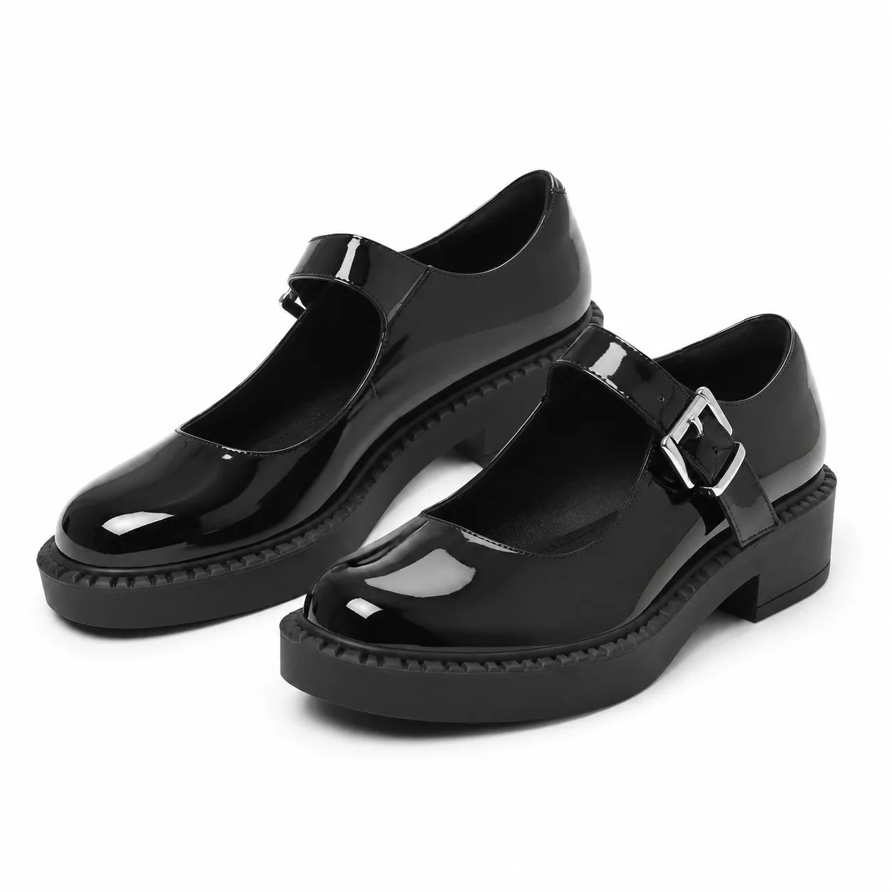 Black Patent Deruta Buckle Microfiber Shoes