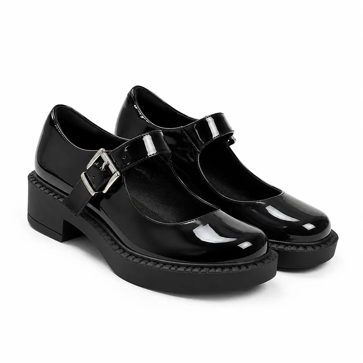 Black Patent Deruta Buckle Microfiber Shoes