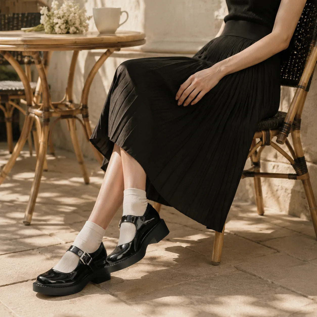 Black Patent Deruta Buckle Microfiber Shoes lifestyle scene