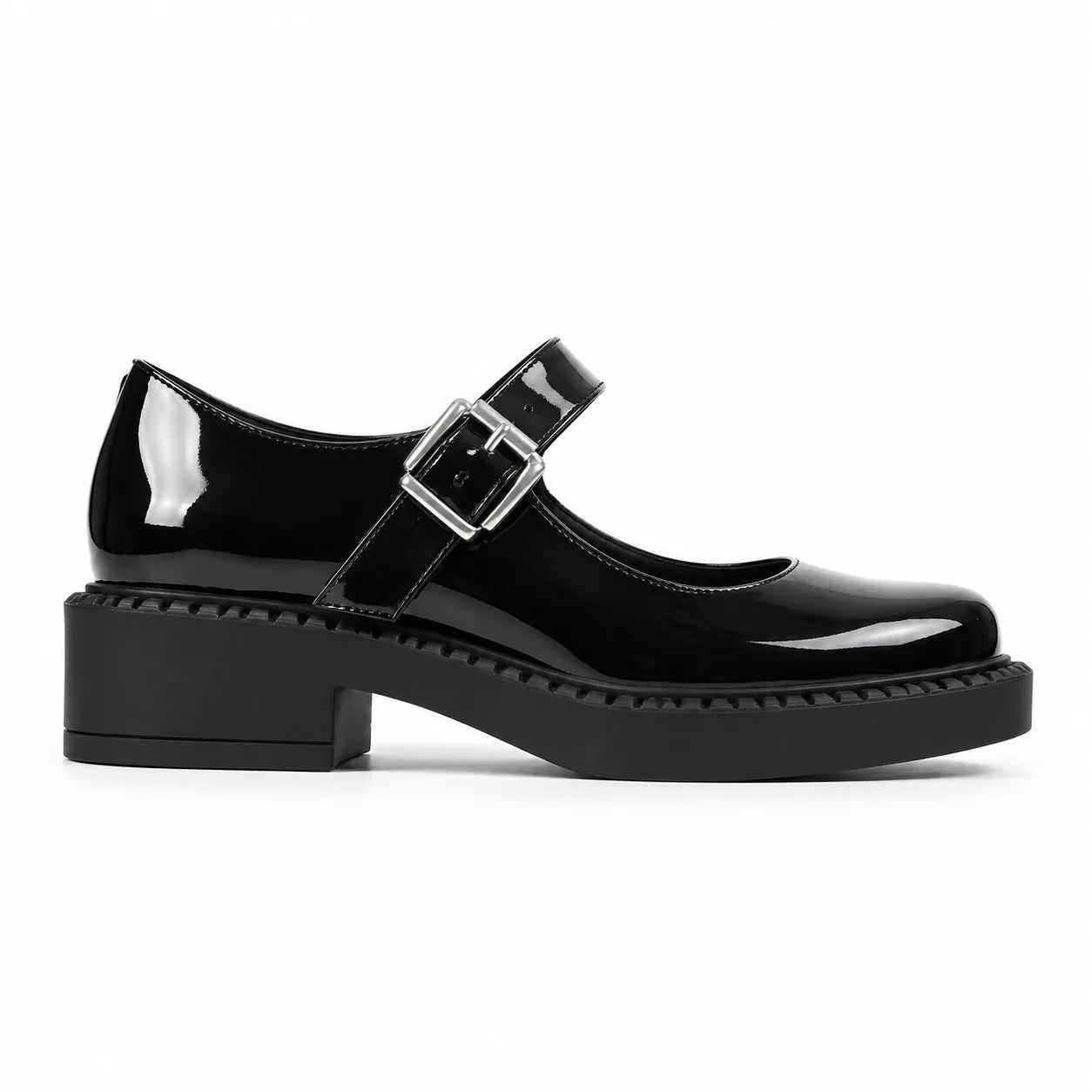 Black Patent Deruta Buckle Microfiber Shoes side view