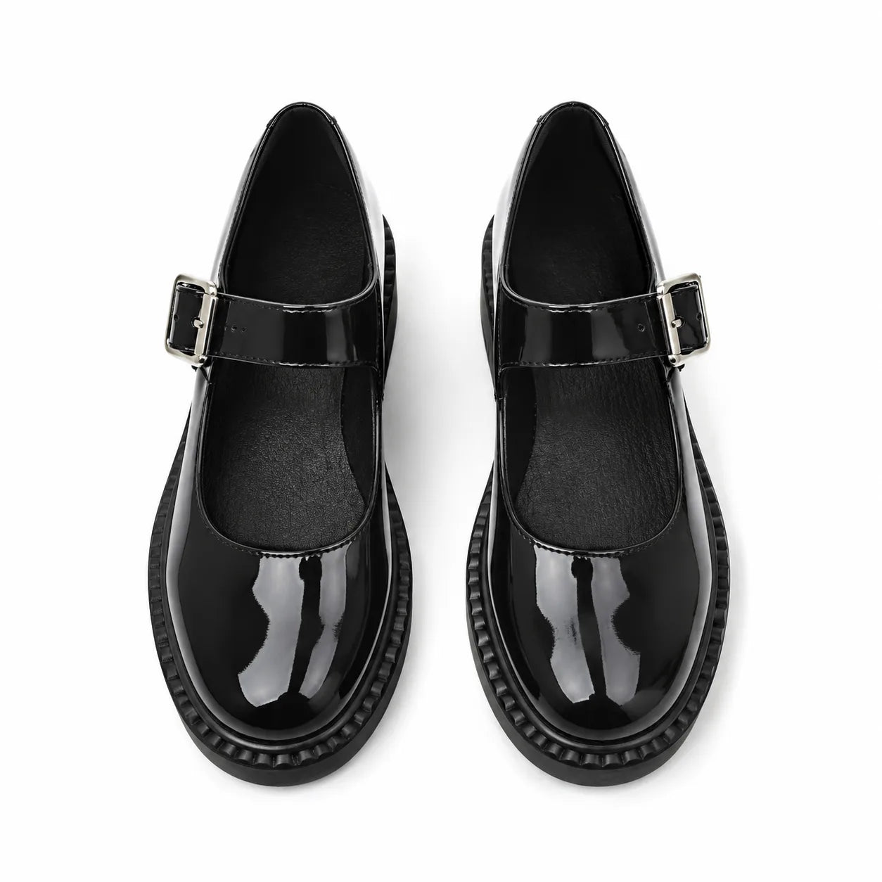 Black Patent Deruta Buckle Microfiber Shoes top view