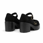 Black Suede Bevagna Buckle Microfiber Flats heel detail